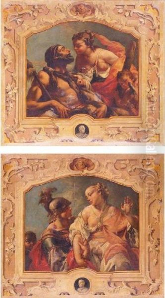 Hercules And Omphale; Paris And Helen Of Troy Oil Painting by Jacopo Guarana