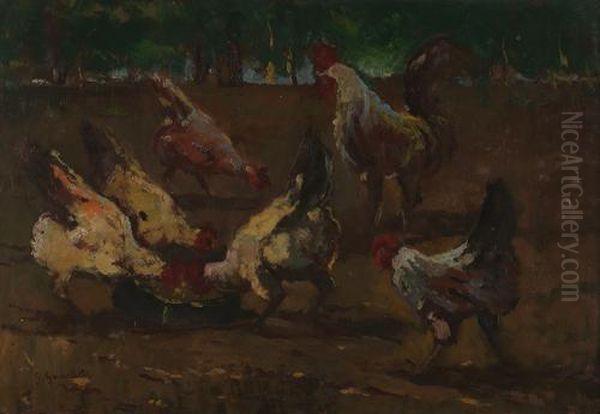 Galline Nell'aia Oil Painting by Giovanni Guarlotti