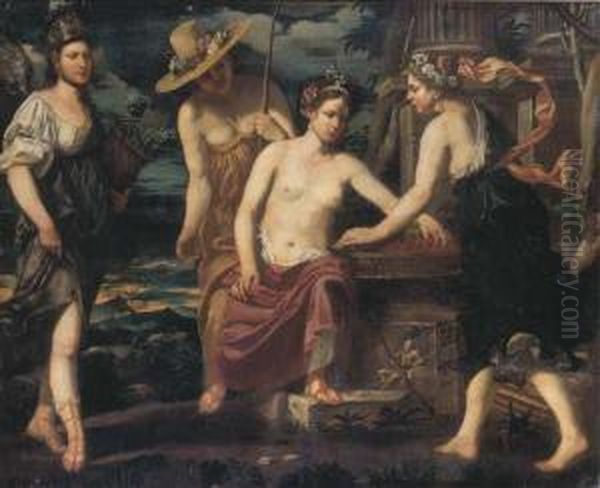 Vertumnus Offering Fruits To Pomona Oil Painting by Giovanni Francesco Guerrieri
