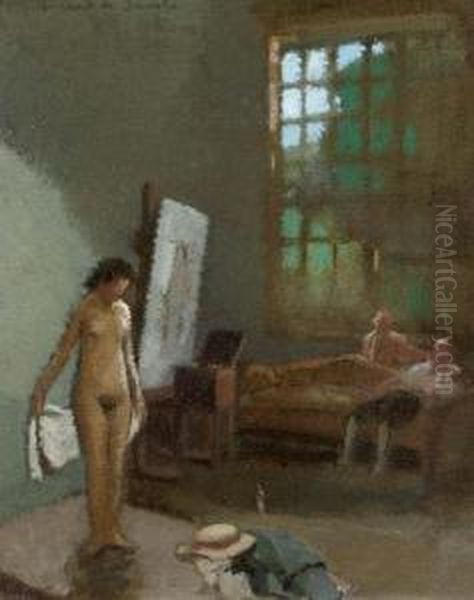 Posing In The Studio Oil Painting by Lucien Victor Guirand De Scevola
