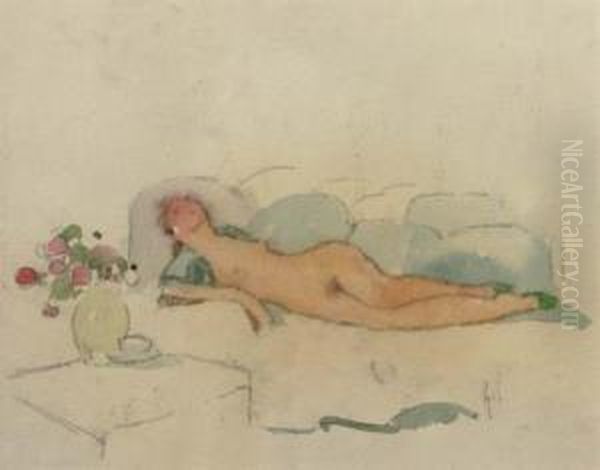 Reclining Nude Oil Painting by Lucien Victor Guirand De Scevola