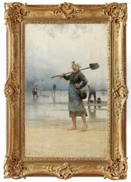Ostronplockerska, Bretagne Oil Painting by August Wilhelm Nikolaus Hagborg