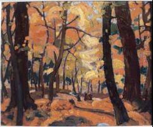 Autumn Woods
 Oil On Board Oil Painting by Joseph Sydney Hallam