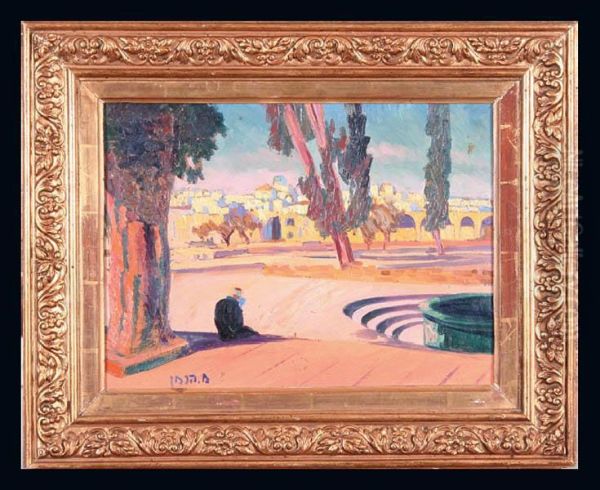 Pejzaz Wschodni Z Sadzawka Oil Painting by Max Haneman