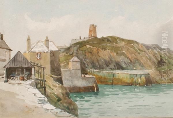 The Harbour, Auglesey Oil Painting by Charles E. Hannaford
