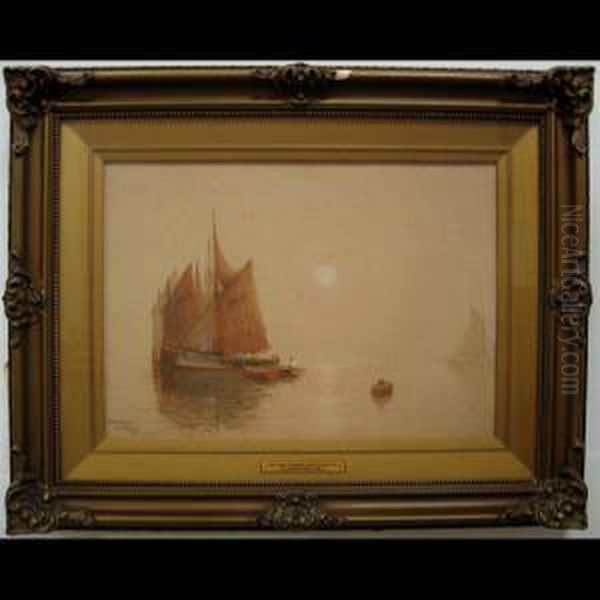 Autumn Evening Off Plymouth Oil Painting by Charles E. Hannaford