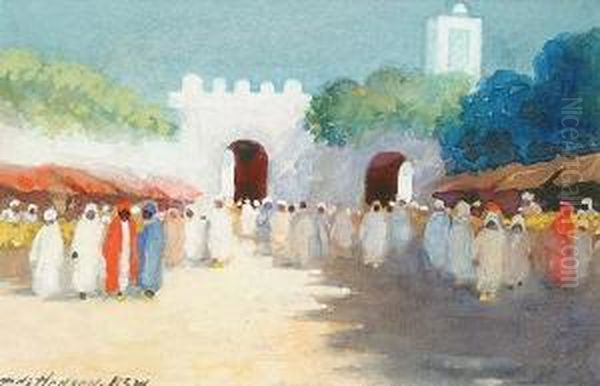 Arab Market Scene, With Three Others Similar, By The Same Hand Oil Painting by Hans Jacob Hansen