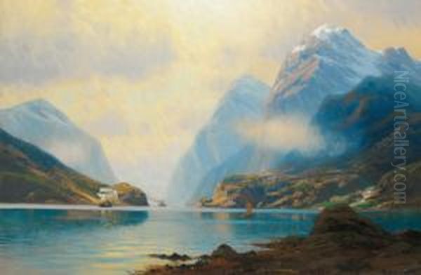 Fjordpartie Oil Painting by Johannes Hardes