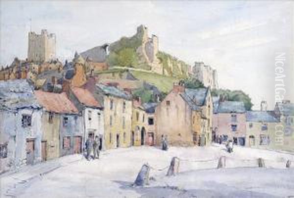 Yorkshire,figures In The Square Oil Painting by Martin Hardie