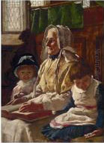 At Church With Grandmother Oil Painting by Edward Steel, Harper Jnr.