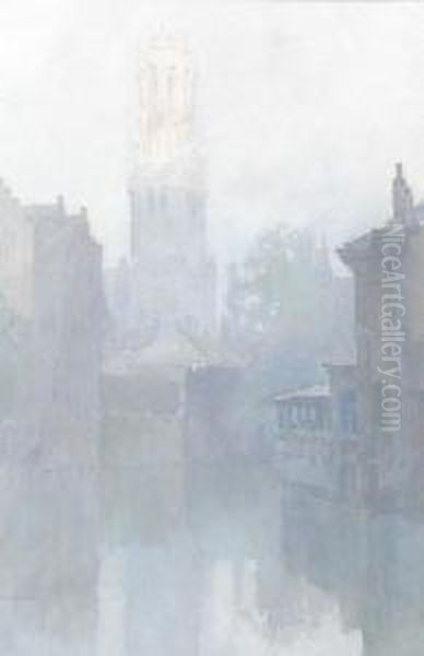 Bruges,
Signed E W Haslehust Oil Painting by Ernest William Haslehurst