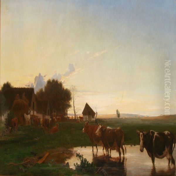 Koer Ved En Bondegaard Oil Painting by Otto Haslund
