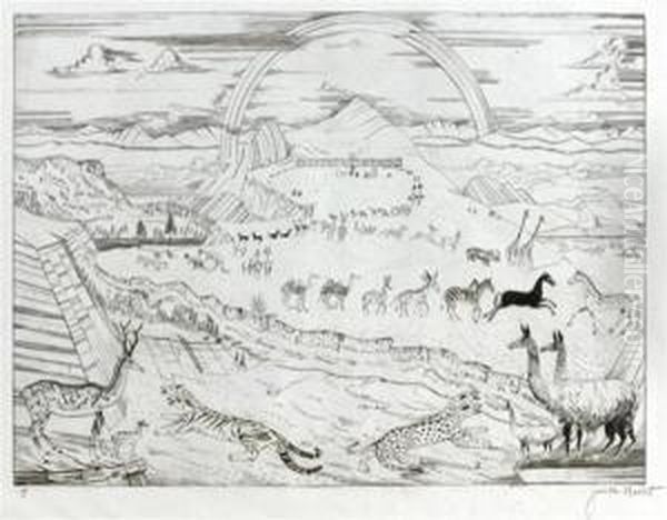 L'arche De Noe Avec Preface De 
Gustave Kahn. Textes De La Bible En Hebreu Et En Francais. Oil Painting by Joseph Hecht