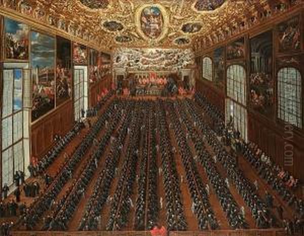 The Interior Of The Sala Maggior
 Consiglio, The Doge's Palace, Venice, With Patricians Voting On A 
Bulletin For The Election Of New Magistrates Oil Painting by Joseph Heinz