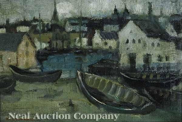Swedishfishing Village Oil Painting by Knute Heldner