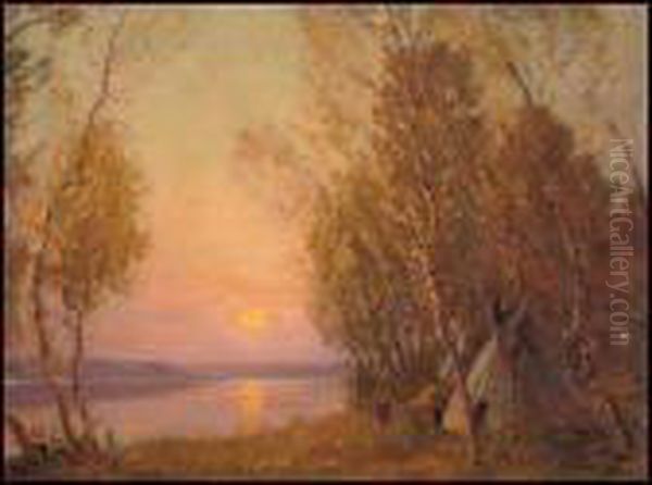 Camp On The Lake Oil Painting by James Henderson