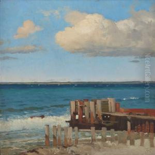 Coastal Scenery With Breakers Oil Painting by Frants Peter Didrik Henningsen