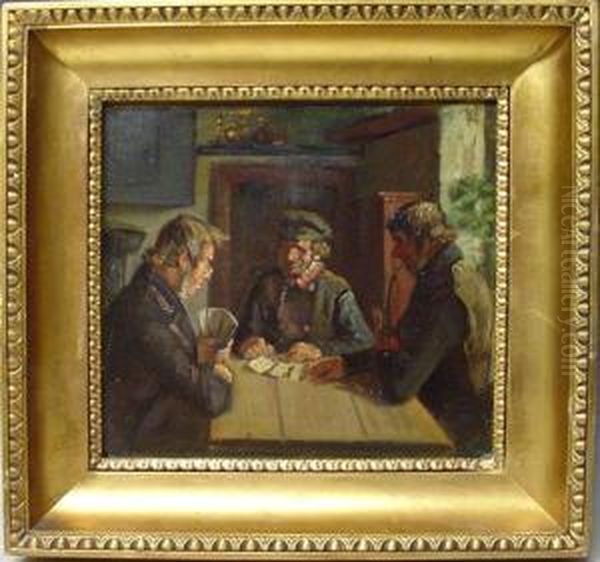 Gesellige Mannerrunde In Einer Bauernstube Oil Painting by Frants Peter Didrik Henningsen