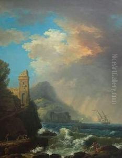 Scene De Tempete Et Naufrage Oil Painting by Jean Henry D'Arles