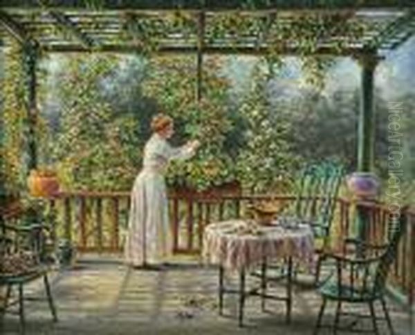The Artist's Wife Clipping Flowers Oil Painting by Edward Lamson Henry