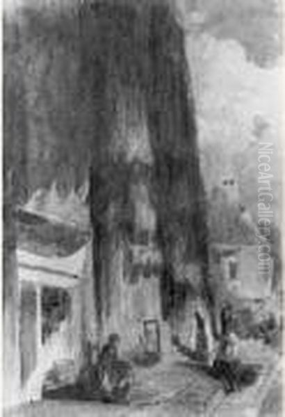 Rue Animee Oil Painting by Louis Adolphe Hervier