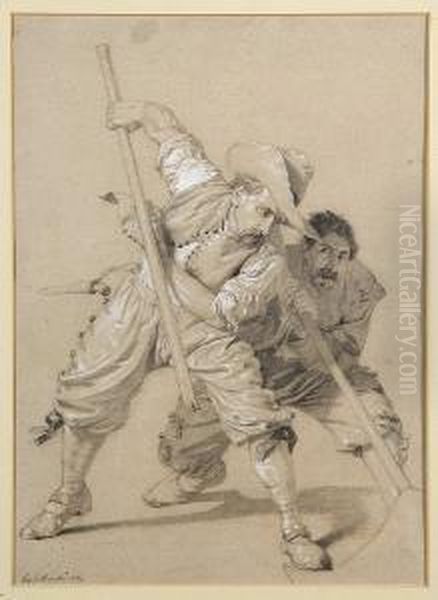 Studies Of Men, One With A Wooden Leg, A Pair Oil Painting by George Elgar Hicks