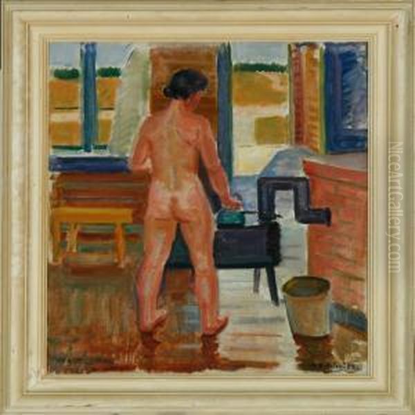 Woman Seen From The Back Oil Painting by Knud Ove Hilkier