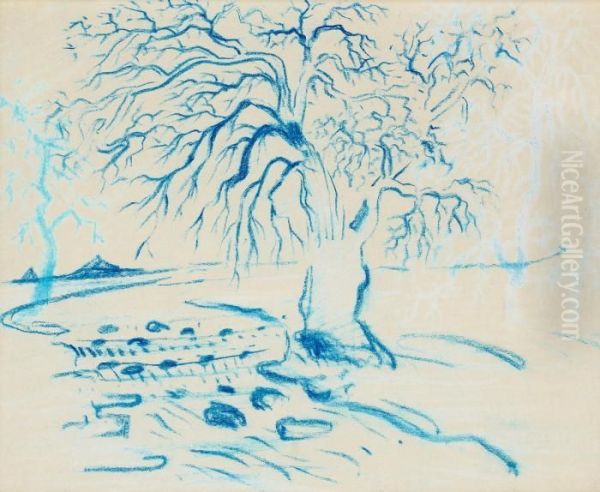 Tree By Watercourse Oil Painting by Carl Fredrik Hill