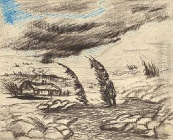 Stormy Landscape With Spruce Oil Painting by Carl Fredrik Hill