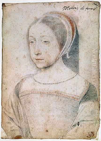 Renee de France (1510-75) Duchess of Ferrara, c.1522-28 Oil Painting by (studio of) Clouet