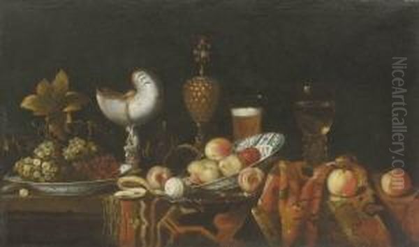 Stillleben Mit
 Nautiluspokal Oil Painting by Johann Georg (also Hintz, Hainz, Heintz) Hinz
