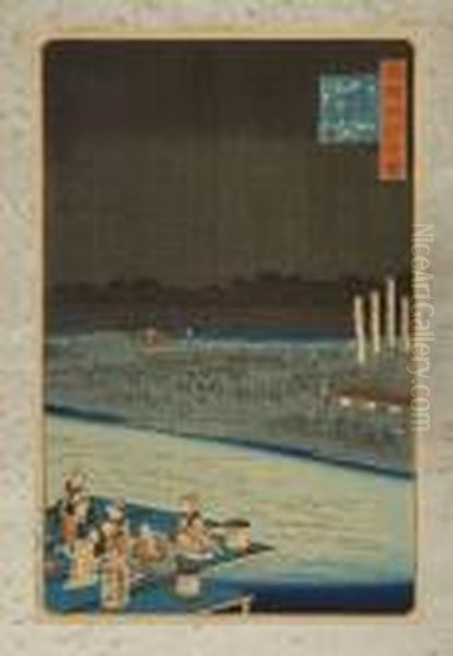 Enjoying The Evening Cool At Shijoin, Kyoto Oil Painting by Ii Hiroshigeando