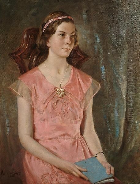 Young Lady In A Pink Dress Oil Painting by Norman Hirst