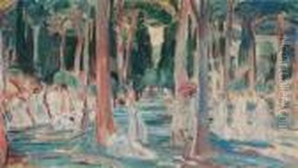 Im Garten Der Villa Borghese Oil Painting by Dora Hitz