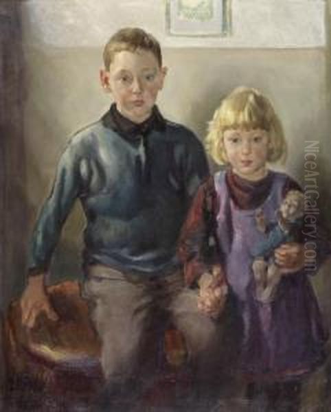 Geschwisternpaar Oil Painting by Ernst Ii Hodel