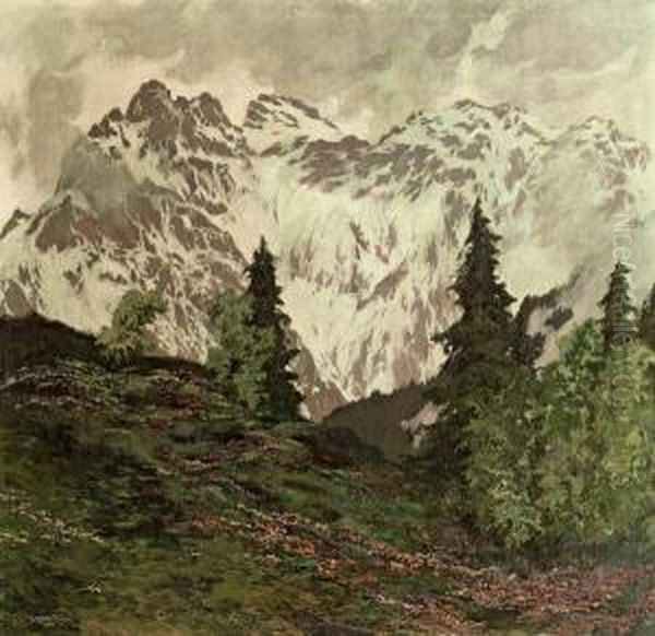 Bergfruhling Im Wettersteingebirge Oil Painting by Hugo Hodina Hodiener