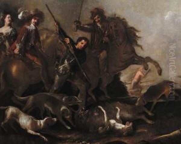 Scena Di Cacciacon Cavalieri Oil Painting by Abraham Danielsz. Hondius
