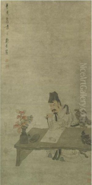 Artist At Work Oil Painting by Chen Hongshou
