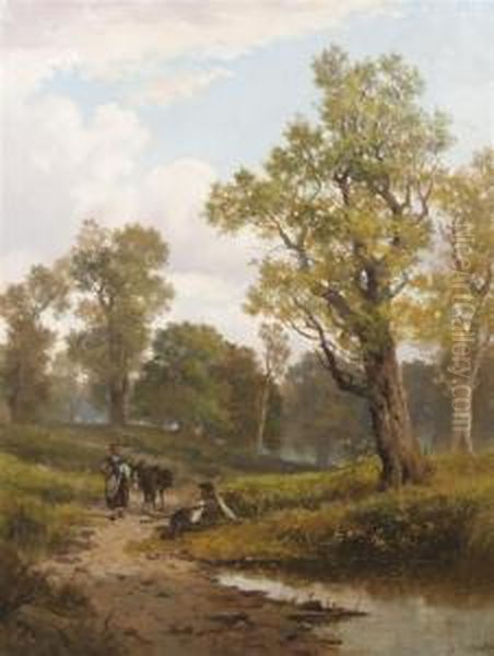 Along The Pond Path Oil Painting by John Horace Hooper
