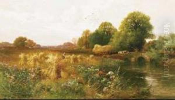 Harvesting On The Arun, Sussex Oil Painting by John Horace Hooper