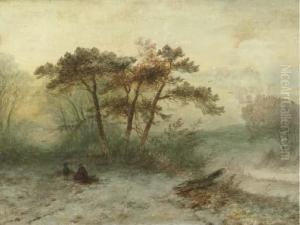 Gathering Wood Oil Painting by Johannes Franciscus Hoppenbrouwers