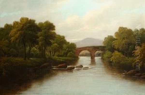 A River Landscape Oil Painting by Etty Horton