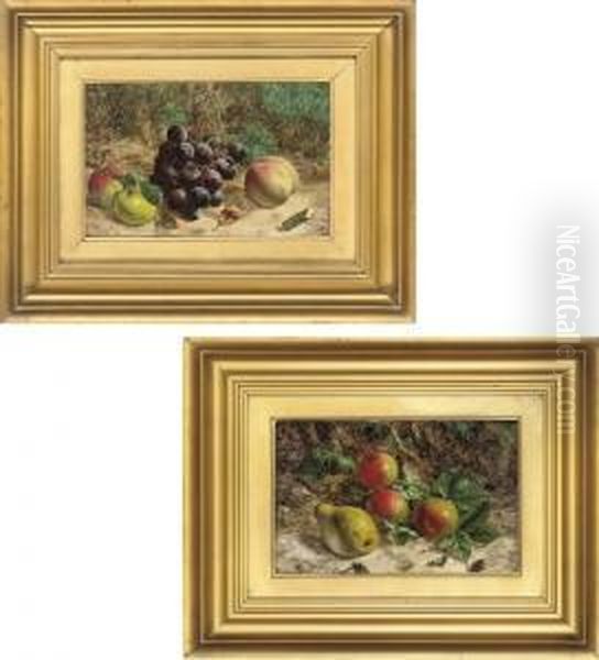 Apples And A Pear On A Mossy Bank; And Apples And Grapes On A Mossy Bank Oil Painting by William Hughes