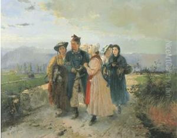Il Ritorno Del Soldato Oil Painting by Girolamo Induno