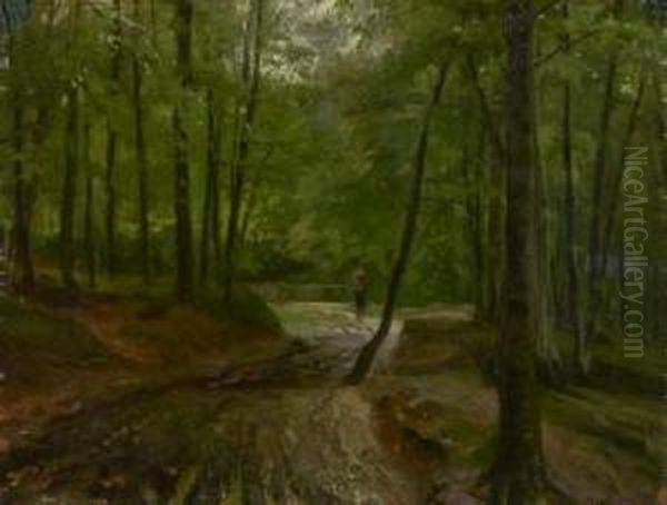 Waldlichtung Mit Reisigsammler Oil Painting by Carl Irmer