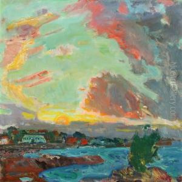 Sunset Over Svaneke Oil Painting by Kraesten Iversen