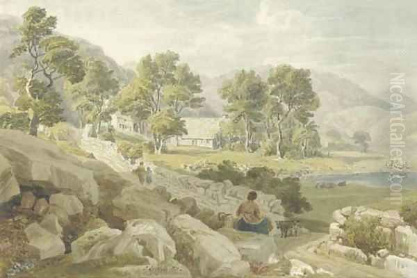 Nant Guinion, Caernarvonshire, North Wales Oil Painting by Joshua Cristall
