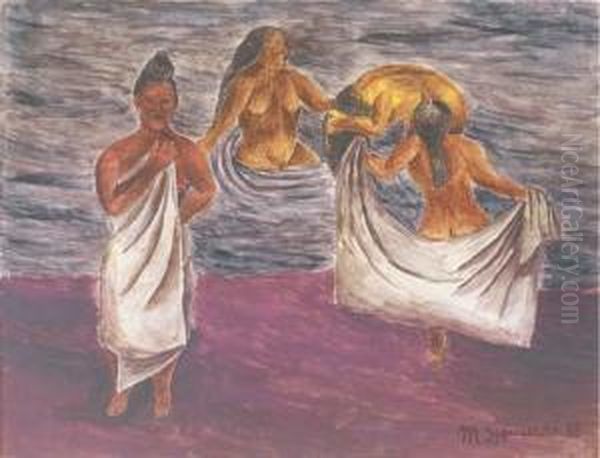 Banistas Oil Painting by Maria Izquierdo