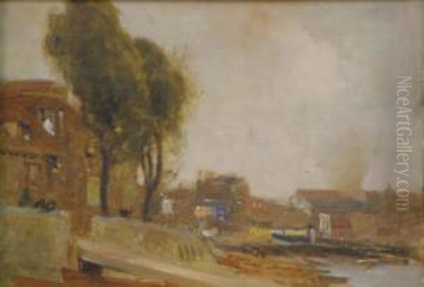 R.a Canadian/british Oil On 
Wooden Panel The Thames At Chiswick Signed And Dated 1903 10 X 14in Oil Painting by Richard Jack
