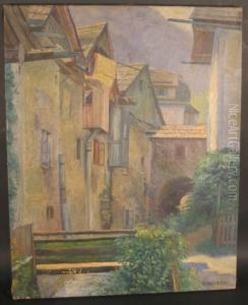 Village Scene Oil Painting by A. G. Jacobsen